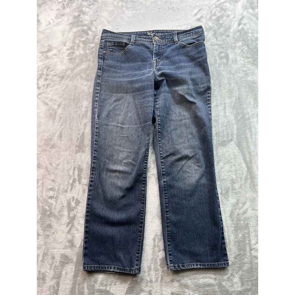 Style & Co Womens Sz 8P Blue Jeans Straight Leg Whiskered Faded Western Cowgirl
